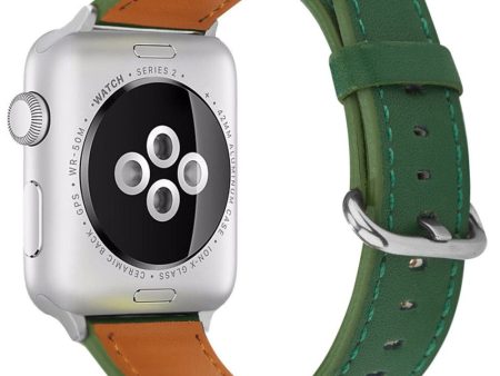 Apple Watch Series 41mm - 40mm - 38mm Genuine Cow Leather Strap - Green on Sale