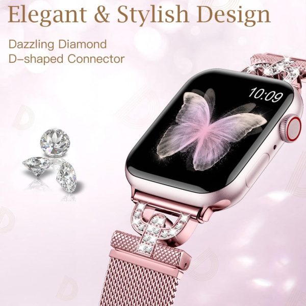 Apple Watch Series 9 41mm rhinestone S-shape milanese stainless steel strap - Rose Pink For Cheap