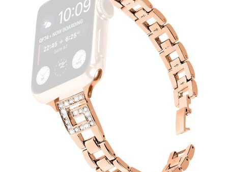 Apple Watch Series 41mm - 40mm - 38mm Watch Band G-Shape Rhinestone Decor - Rose Gold on Sale