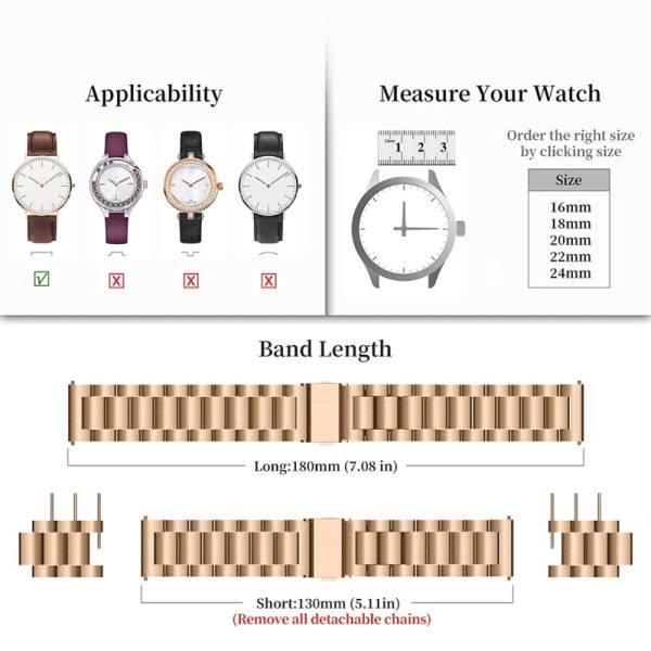 20mm Universal stainless steel watch strap - Rose Gold For Discount