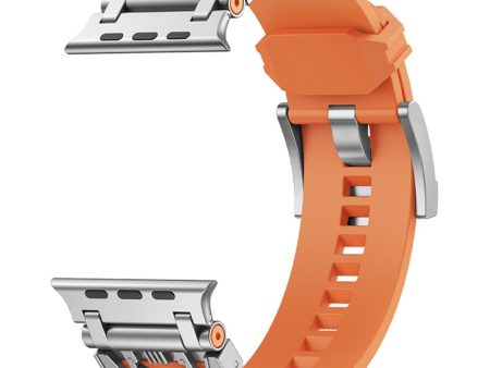 Apple Watch Series 49mm - 45mm - 44mm - 42mm Flexible Watch Band - Silver   Orange Hot on Sale