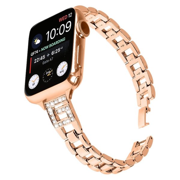 Apple Watch Series 41mm - 40mm - 38mm Watch Band G-Shape Rhinestone Decor - Rose Gold on Sale