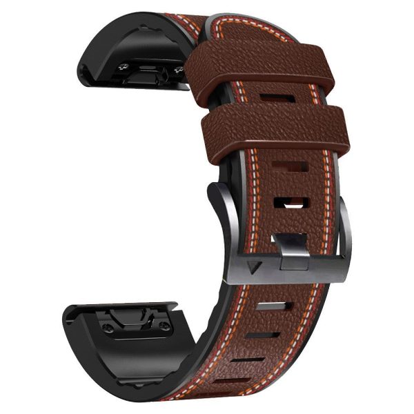 26mm leather with silicone watch strap for Garmin watch - Coffee Online Hot Sale