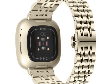 7 bead décor stainless steel strap for Fitbit Sense 2   Versa 4 - Champagne Gold For Discount