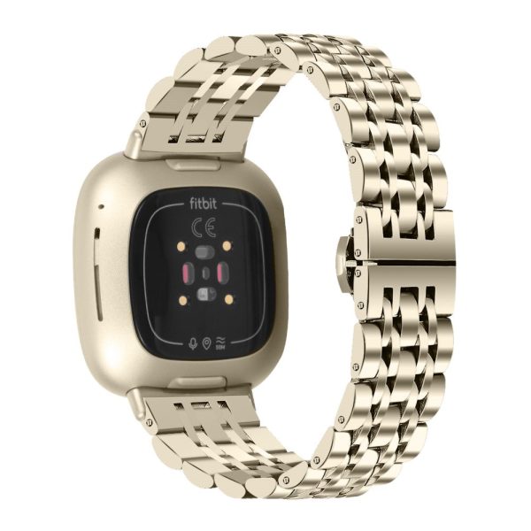 7 bead décor stainless steel strap for Fitbit Sense 2   Versa 4 - Champagne Gold For Discount