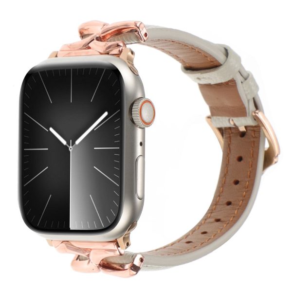 Apple Watch Series 49mm - 45mm - 44mm - 42mm Leather Watch Band - Rose Gold   Grey Discount