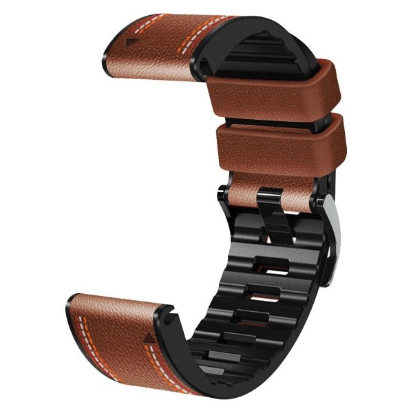 22mm three color leather with silicone watch strap for Garmin and Coros watch - Brown Fashion