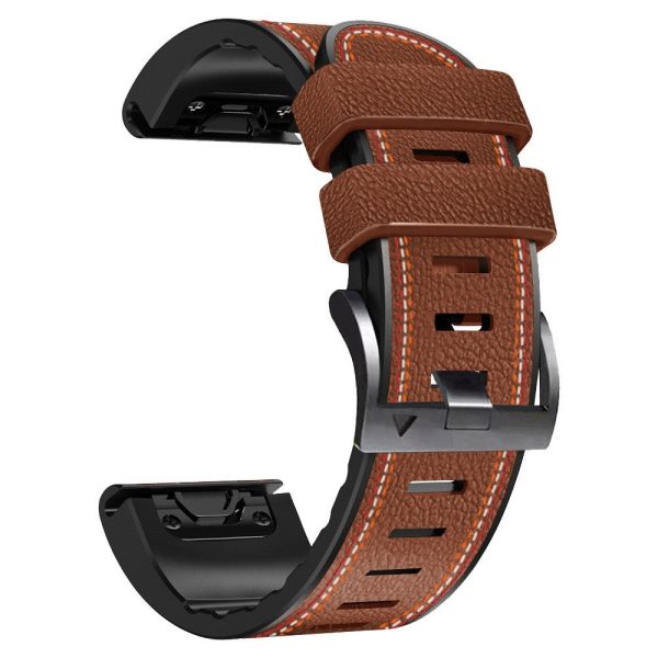 26mm leather with silicone watch strap for Garmin watch - Brown Online