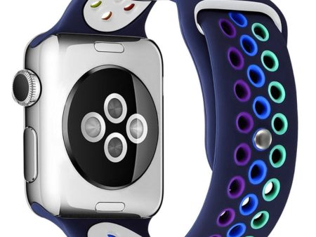 Apple Watch (45mm) dual color rainbow silicone watch strap - Navy Blue Hot on Sale