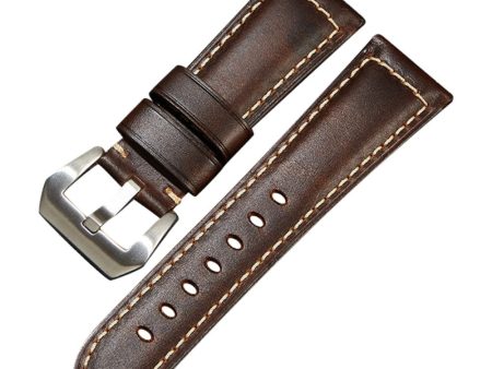 26mm Universal Genuine leather strap - Dark Brown   Silver Buckle Sale