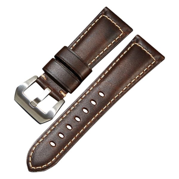 26mm Universal Genuine leather strap - Dark Brown   Silver Buckle Sale