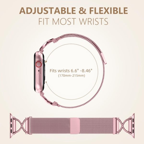 Apple Watch Series 9 8 7 41mm   6 5 4 SE SE (2022) SE (2023) 40mm   1 2 3 38mm Metal Strap Wrist Band - Rose Pink Supply