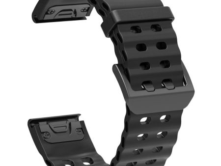 26mm Silicone Strap Garmin Fenix 8 51mm   Enduro 3   Enduro 2 Quick Release Ocean Watch Band - Black Hot on Sale