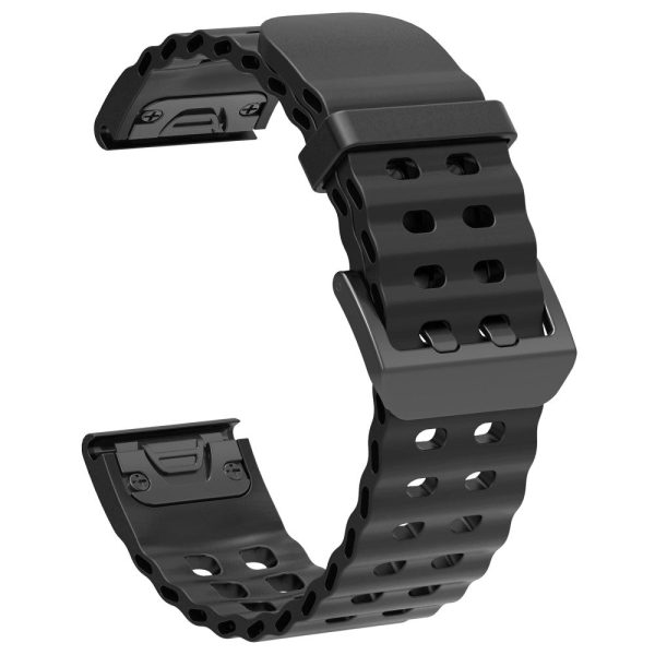 26mm Silicone Strap Garmin Fenix 8 51mm   Enduro 3   Enduro 2 Quick Release Ocean Watch Band - Black Hot on Sale