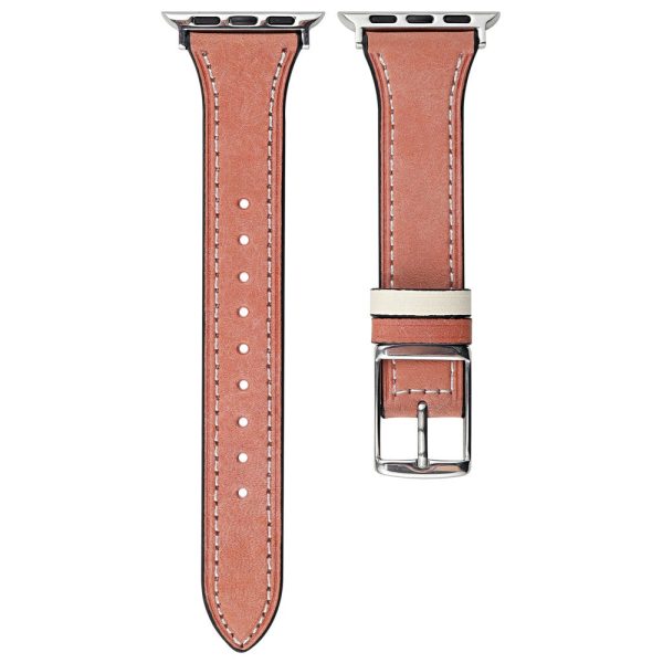 Apple Watch Series 49mm - 45mm - 44mm - 42mm Genuine Leather Watch Band - Pink For Sale