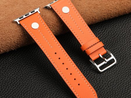 Apple Watch 49mm   45mm   44mm   42mm Genuine Cow Leather Band Rivet Decor Strap - Orange Online