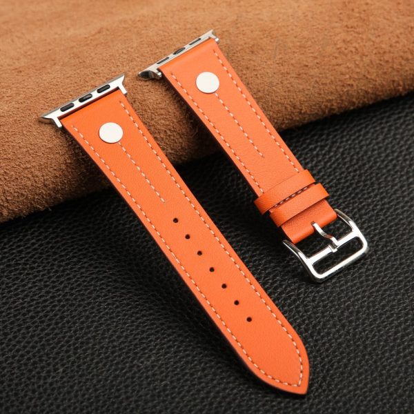 Apple Watch 49mm   45mm   44mm   42mm Genuine Cow Leather Band Rivet Decor Strap - Orange Online