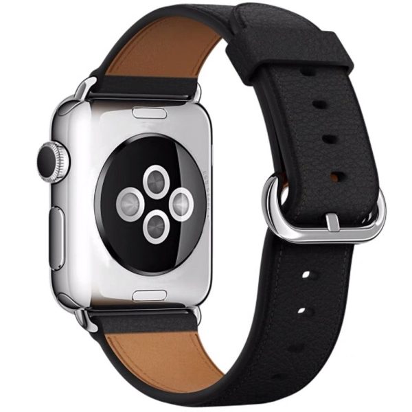 Apple Watch Series 41mm   40mm   38mm Genuine Cow Leather Watch Strap - Black For Sale