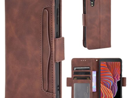 Modern-styled leather wallet case for Samsung Galaxy Xcover 5 - Brown Hot on Sale