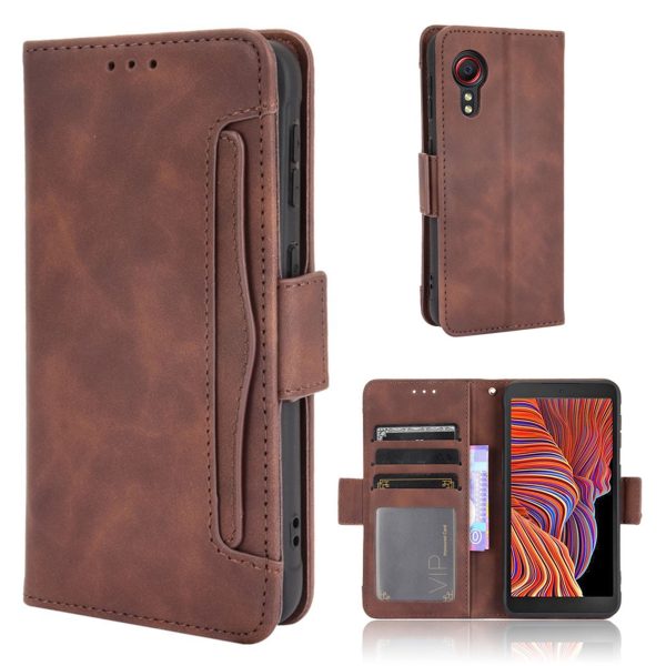 Modern-styled leather wallet case for Samsung Galaxy Xcover 5 - Brown Hot on Sale