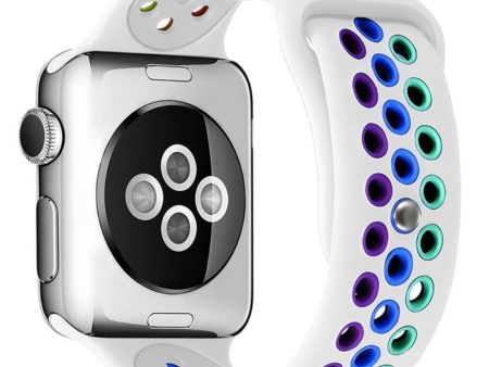 Apple Watch (45mm) dual color rainbow silicone watch strap - White on Sale