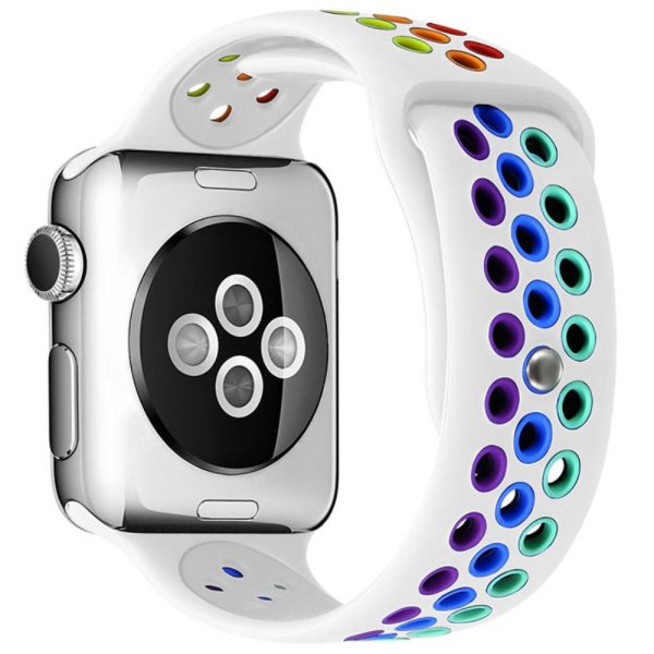 Apple Watch (45mm) dual color rainbow silicone watch strap - White on Sale