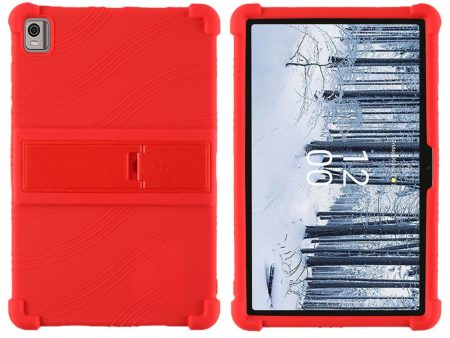 Nokia T21 Soft Silicone Drop Protective Tablet Case Bump Resistant Kickstand Shockproof Tablet Cover - Red Online Hot Sale