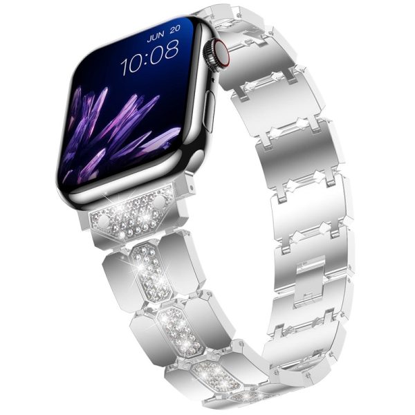 Apple Watch Series 41mm - 40mm - 38mm Stylish Rhinestones Decor Zinc Alloy Watch Band - Silver Sale