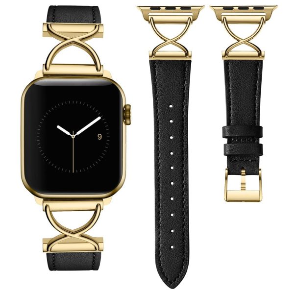 Apple Watch Series 41mm - 40mm - 38mm Electroplated Buckle Watch Strap - Black+Gold Online Sale