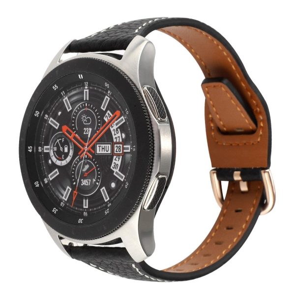 20mm Universal litchi texture genuine leather watch strap - Black on Sale