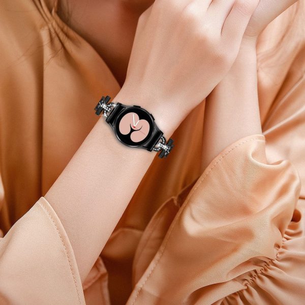 3-bead rhinestone décor stainless steel strap for Samsung Galaxy Watch 6   6 Classic   5   4 - Black Online