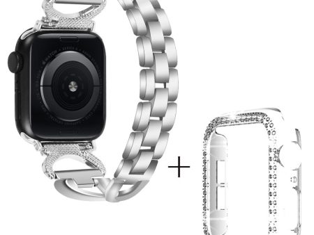 Apple Watch Ultra X-Shape rhinestone décor metal strap with clear cover - Silver Online Hot Sale