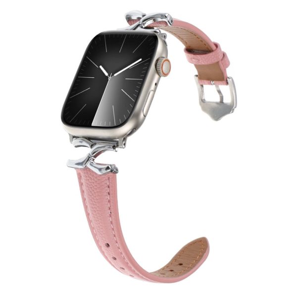 Apple Watch Series 49mm - 45mm - 44mm - 42mm Leather Watch Band - Silver   Pink Online