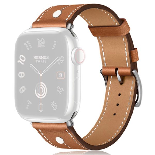 Apple Watch 49mm   45mm   44mm   42mm Genuine Cow Leather Band Rivet Decor Strap - Brown For Discount