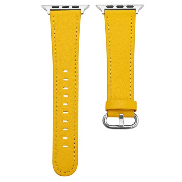 Apple Watch Series 49mm - 45mm - 44mm - 42mm Genuine Cow Leather Strap - Yellow Online Sale