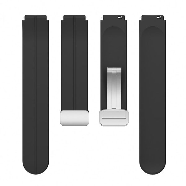 18mm Universal silicone strap with silver buckle - Black For Sale