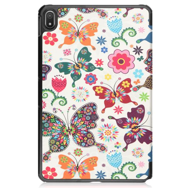 Pattern Printing Shockproof Hard Bump Resistant and Vegan Leather Tablet Cover with Tri-fold Stand Nokia T20 - Butterflies Online now