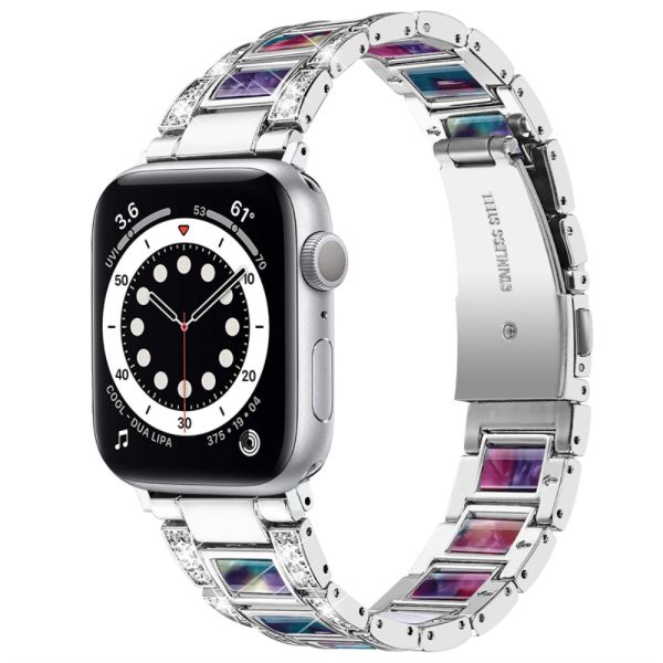 Apple Watch (45mm) rhinestone décor resin block watch strap - Silver   Purple Green Mix Online