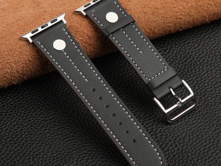 Apple Watch 49mm   45mm   44mm   42mm Genuine Cow Leather Band Rivet Decor Strap - Black For Cheap