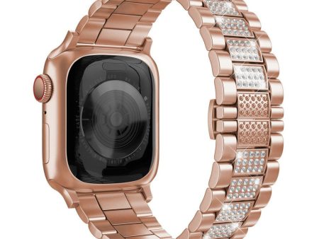 Apple Watch Series 8 (45mm)   Watch Ultra three bead rhinestone décor watch strap - Rose Gold For Sale