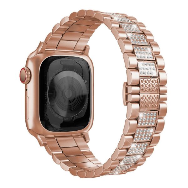 Apple Watch Series 8 (45mm)   Watch Ultra three bead rhinestone décor watch strap - Rose Gold For Sale