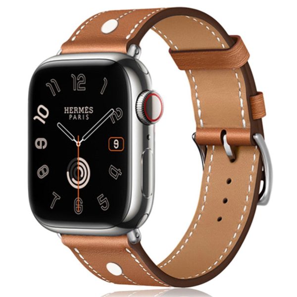 Apple Watch 49mm   45mm   44mm   42mm Genuine Cow Leather Band Rivet Decor Strap - Brown For Discount