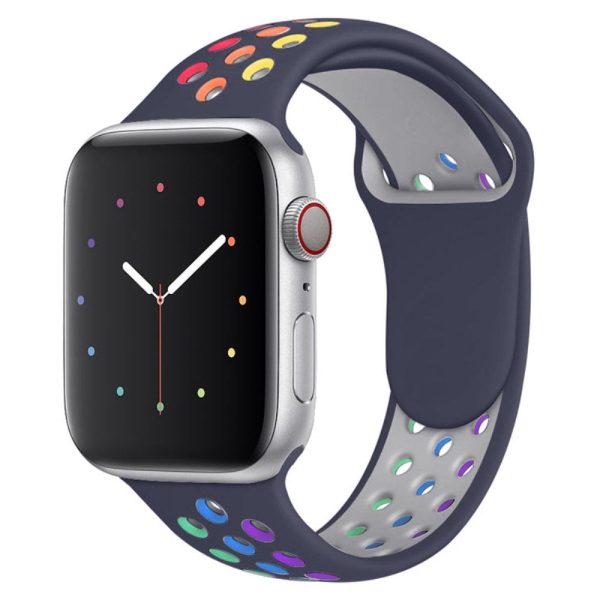 Apple Watch (45mm) dual color rainbow silicone watch strap - Navy Blue Hot on Sale