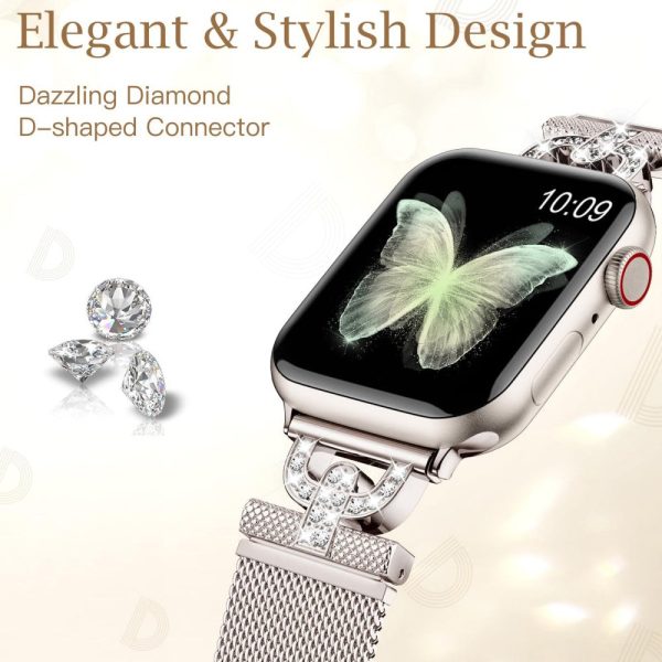 Apple Watch Series 9 45mm   Ultra 2 rhinestone S-shape milanese stainless steel strap - Starlight Color Hot on Sale