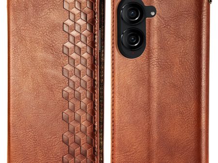 Asus Zenfone 10 leather case with a stylish rhombus imprint - Brown Supply