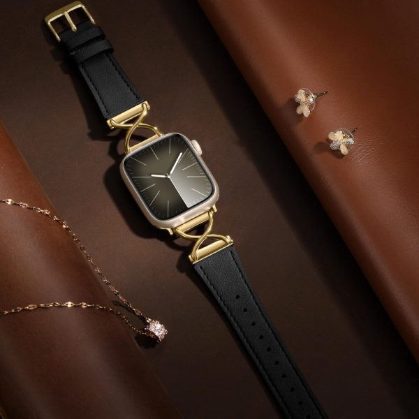 Apple Watch Series 41mm - 40mm - 38mm Electroplated Buckle Watch Strap - Black+Gold Online Sale