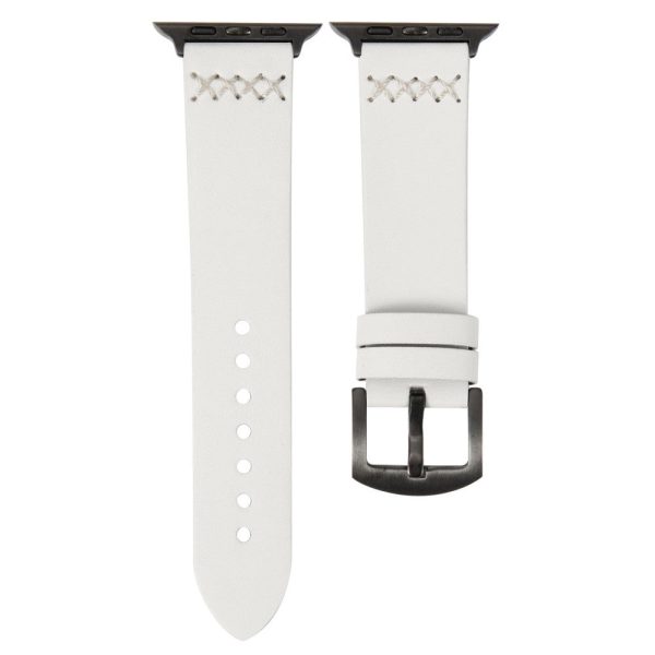 Apple Watch Series 41mm   40mm   38mm Cross Stitch Leather Watch Band - White Supply