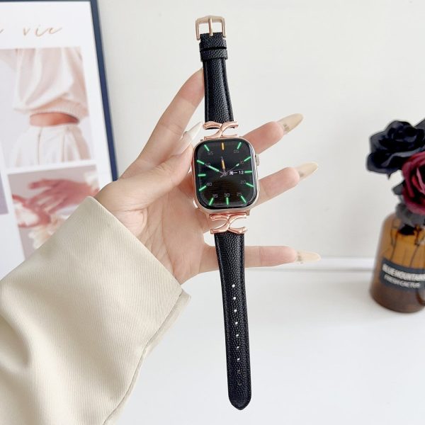 Apple Watch Series 41mm - 40mm - 38mm Watch Band Genuine Leather - Rose Gold   Black Online Hot Sale