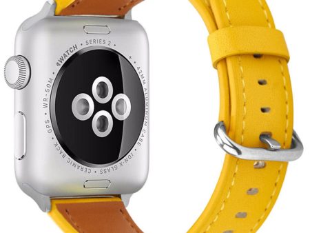 Apple Watch Series 49mm - 45mm - 44mm - 42mm Genuine Cow Leather Strap - Yellow Online Sale