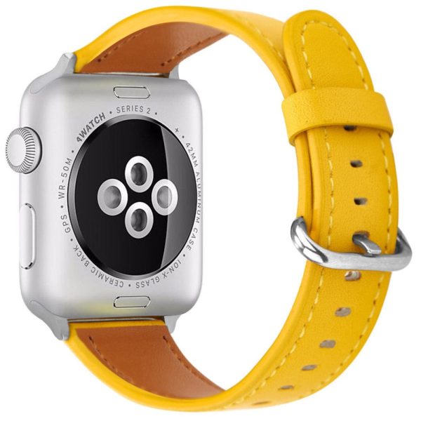 Apple Watch Series 49mm - 45mm - 44mm - 42mm Genuine Cow Leather Strap - Yellow Online Sale